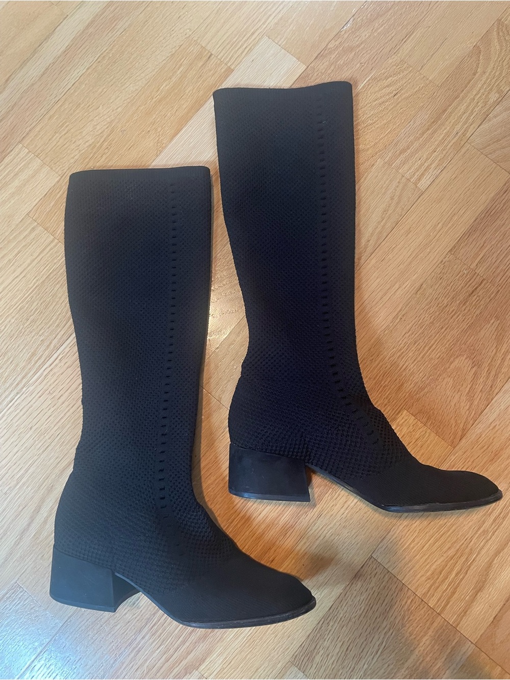 Eileen Fisher Black Knit Mid-Calf Block Heel Boots